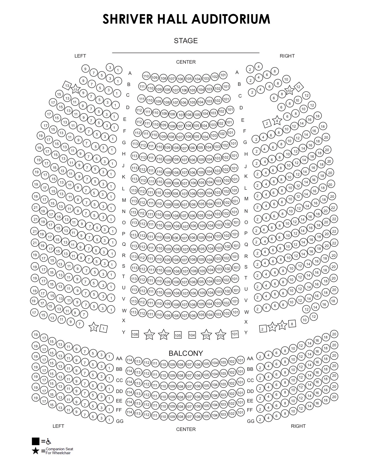 Seating Chart for Shriver Hall